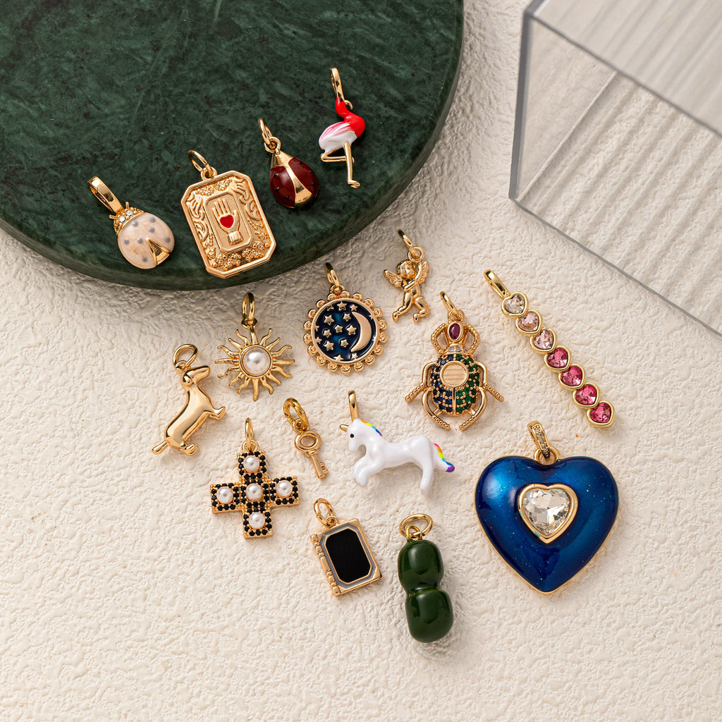 Heart-Shaped Ladybug Pendant Charm – 18K Gold Plated Stainless Steel DIY Jewelry